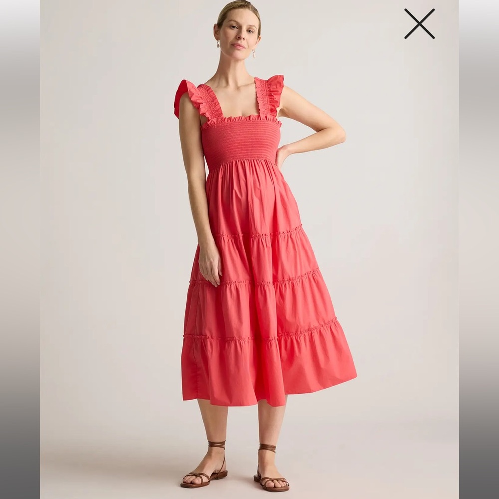 Quince 100% Organic Cotton Poplin Maternity Smocked Midi Dress